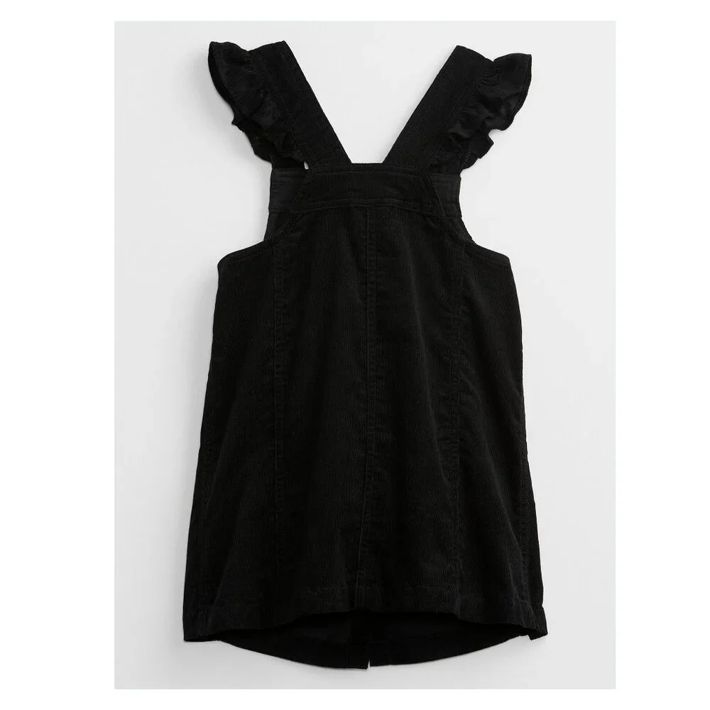 Gap Kids Girls Corduroy Skirtall Mini Cord Black Rufle Coverall Pullover Dress